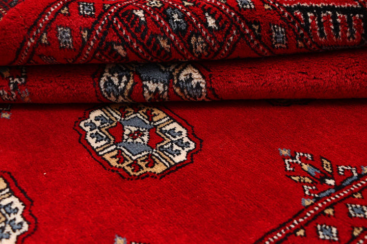 Red Bokhara Rug 4' 2" x 6' 7" Hand-Knotted | No. QA21222
