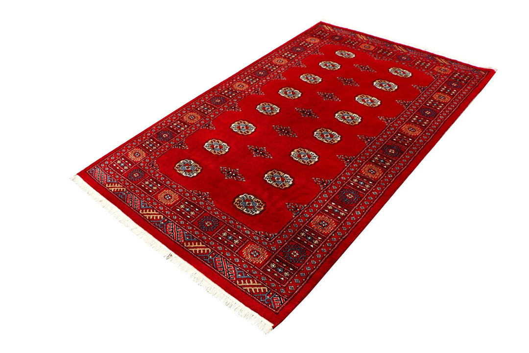 Red Bokhara Rug 4' 2" x 6' 7" Hand-Knotted | No. QA21222