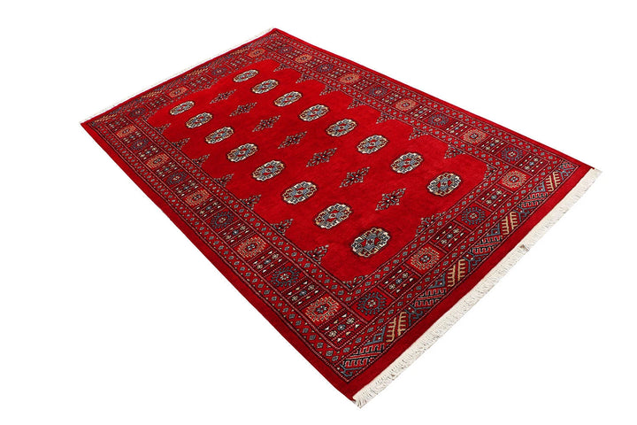 Red Bokhara Rug 4' 2" x 6' 7" Hand-Knotted | No. QA21222