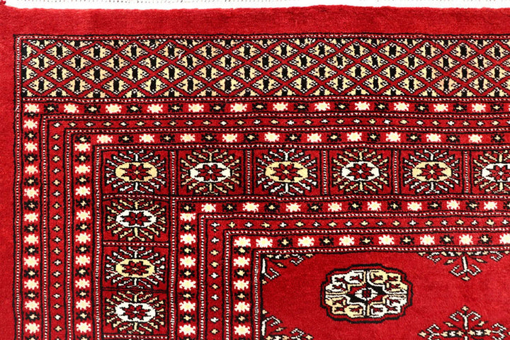 Firebrick Red Pakistani Bokhara Rug 7' 11" x 9' 9" Hand-Knotted | No. QA21324