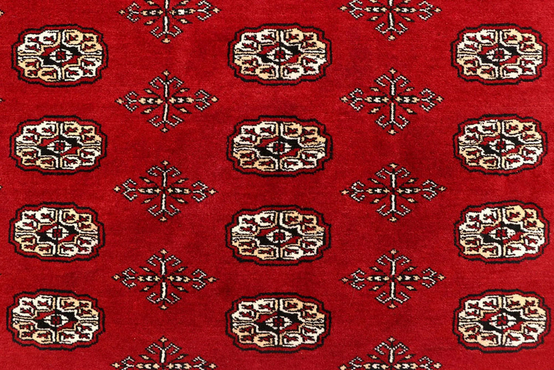Firebrick Red Pakistani Bokhara Rug 7' 11" x 9' 9" Hand-Knotted | No. QA21324