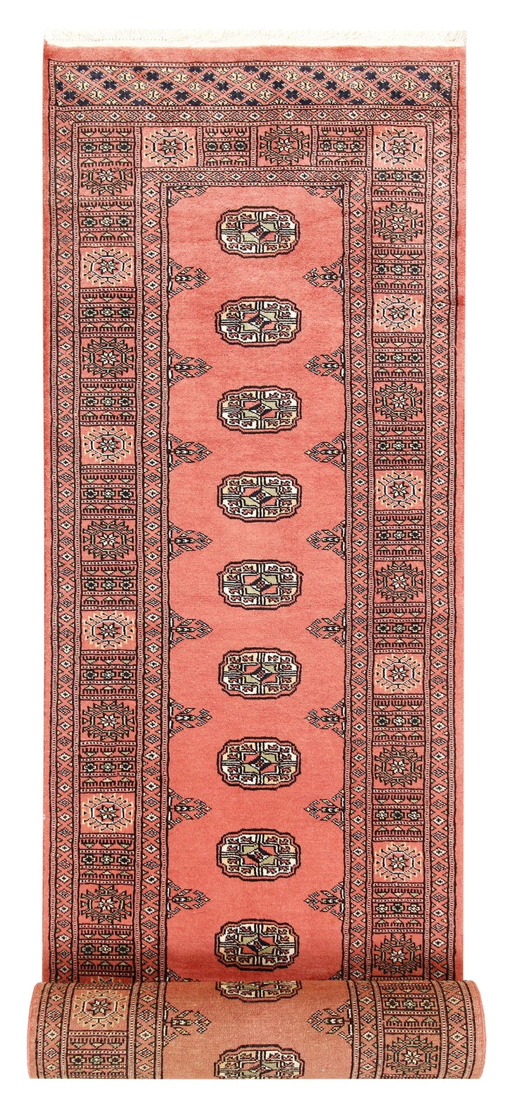 Salmon Pakistani Bokhara Rug 2' 7" x 13' 10" Hand-Knotted | No. QA21402