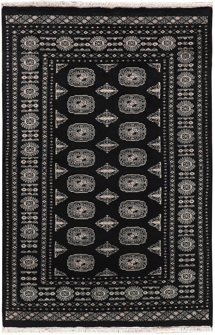 Grey Pakistani Bokhara Rug 4' x 6' 2" Hand-Knotted | No. QA21444