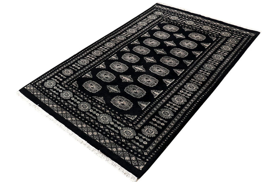 Grey Pakistani Bokhara Rug 4' x 6' 2" Hand-Knotted | No. QA21444