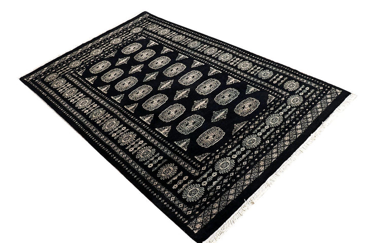 Grey Pakistani Bokhara Rug 4' x 6' 2" Hand-Knotted | No. QA21444