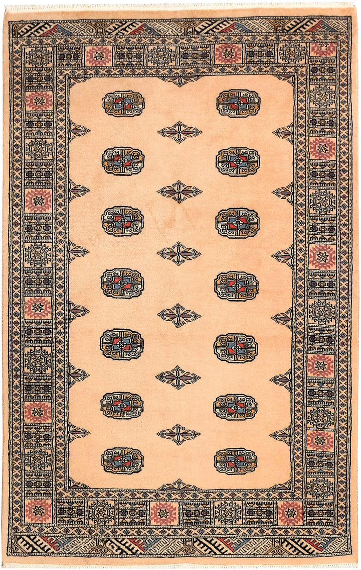 Navajo White Bokhara Rug 4' x 6' 4" Hand-Knotted | No. QA21465