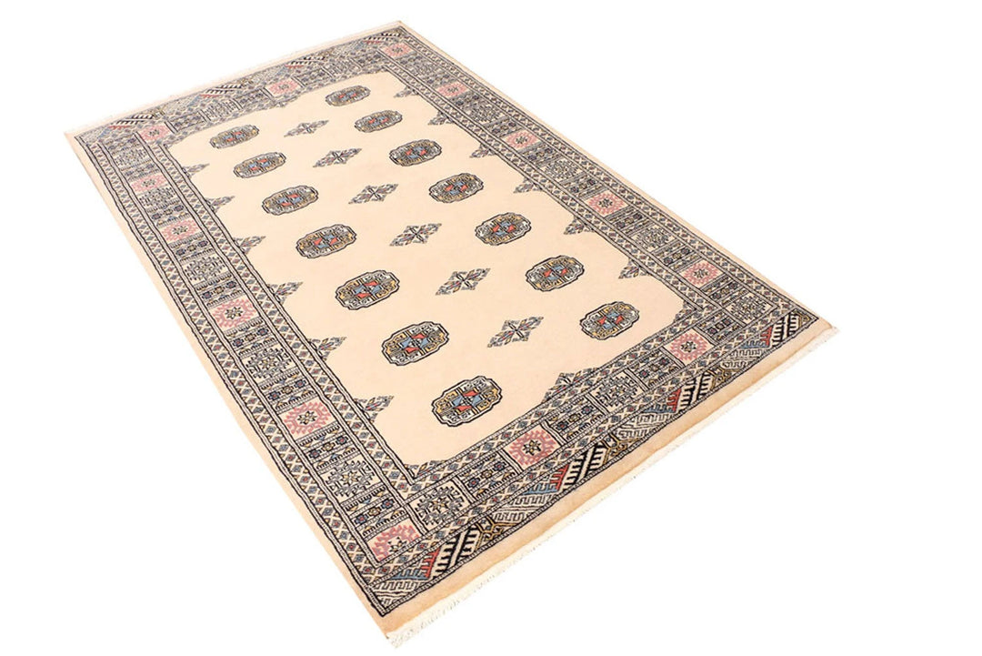Navajo White Bokhara Rug 4' x 6' 4" Hand-Knotted | No. QA21465