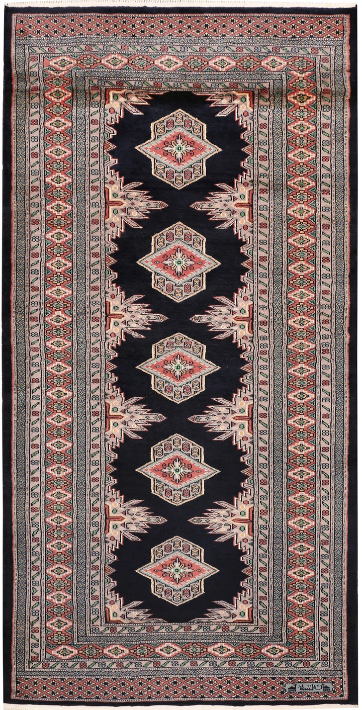 Midnight Blue Pakistani Jaldar Rug 3' 5" x 6' 9" Hand-Knotted | No. QA21526