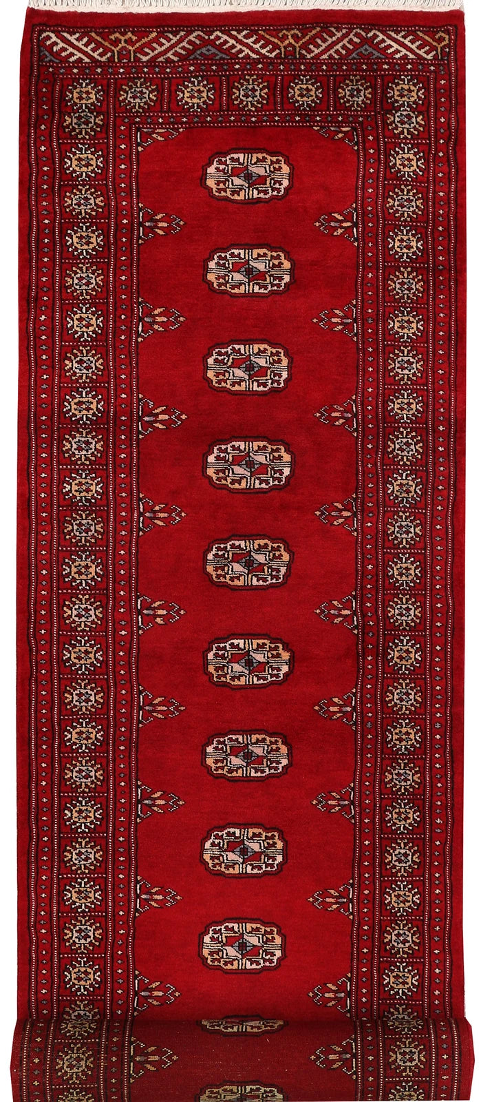 Dark Red Pakistani Bokhara Rug 2' 6" x 10' 6" Hand-Knotted | No. QA21775