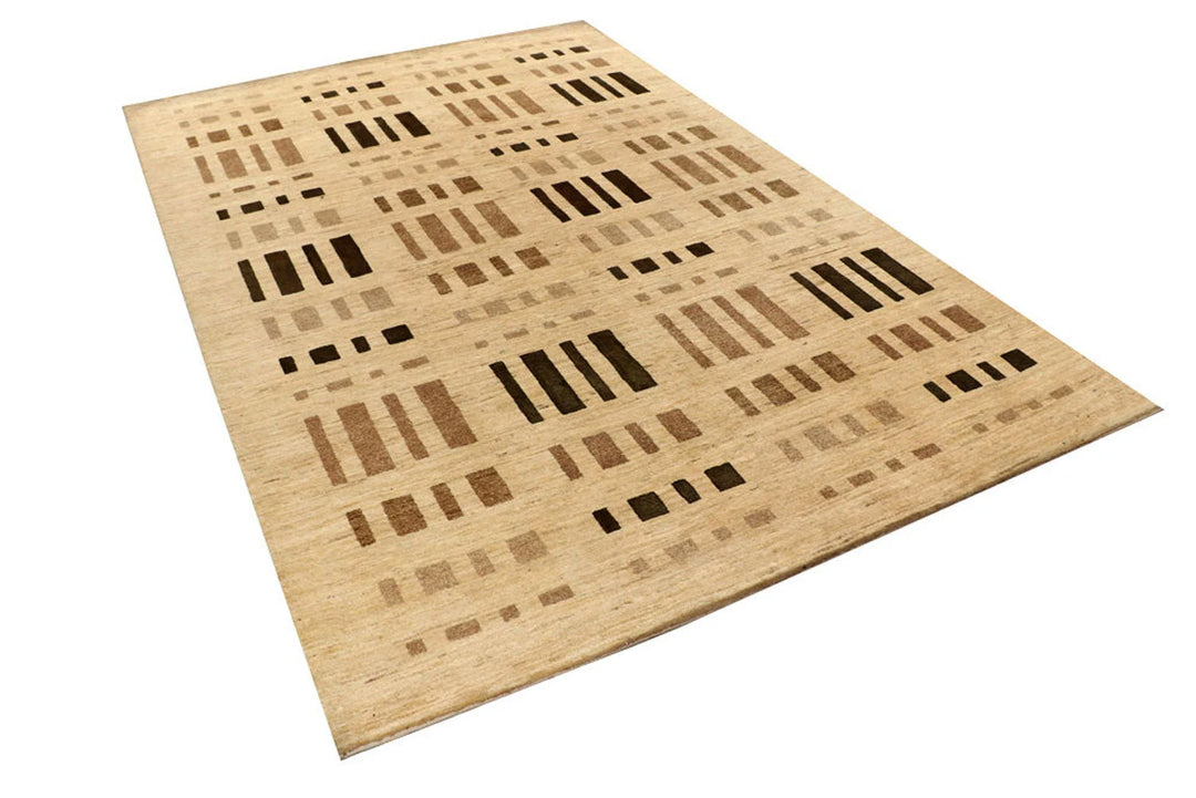 Brown Pakistani Gabbeh Rug 6' x 9' 4" Hand-Knotted | No. QA21784