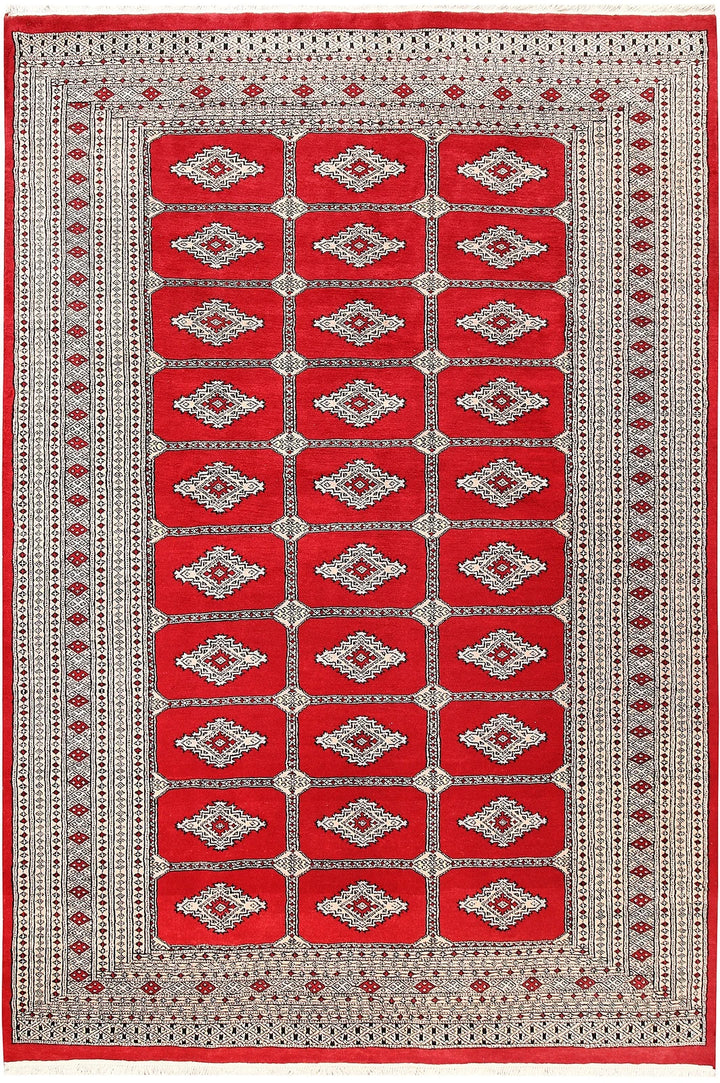 Red Pakistani Jaldar Rug 6' 1" x 9' 3" Hand-Knotted | No. QA21808