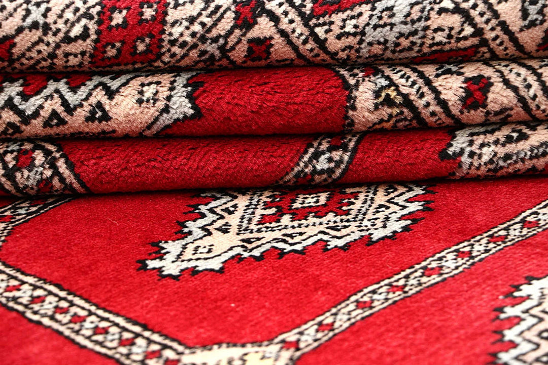 Red Pakistani Jaldar Rug 6' 1" x 9' 3" Hand-Knotted | No. QA21808