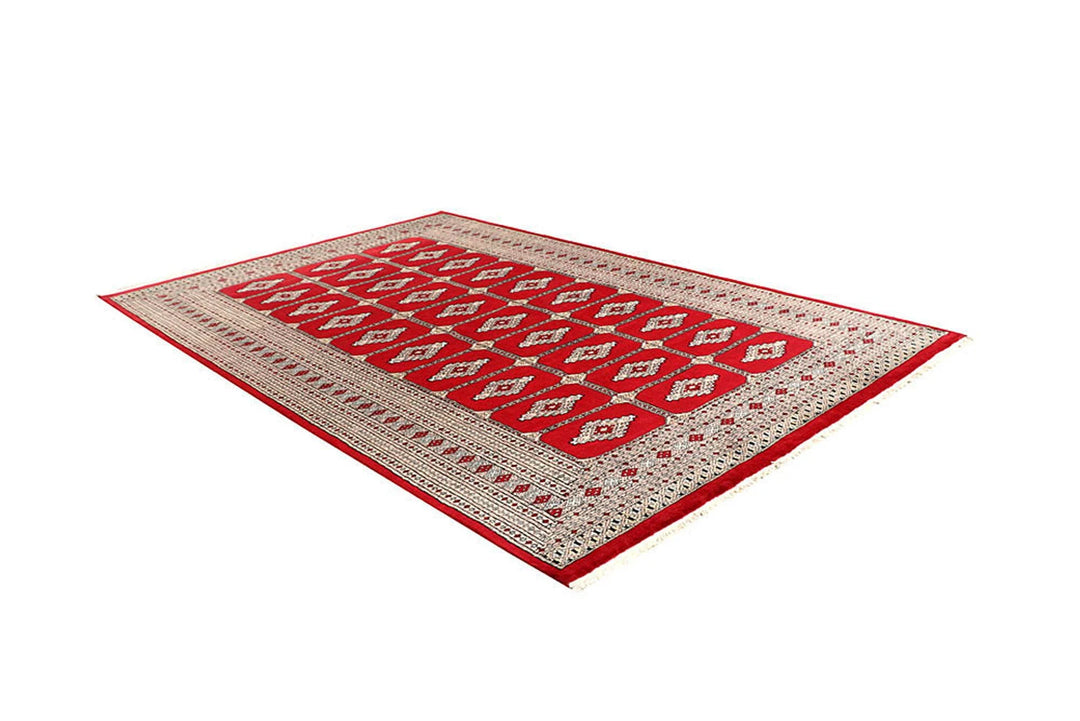 Red Pakistani Jaldar Rug 6' 1" x 9' 3" Hand-Knotted | No. QA21808