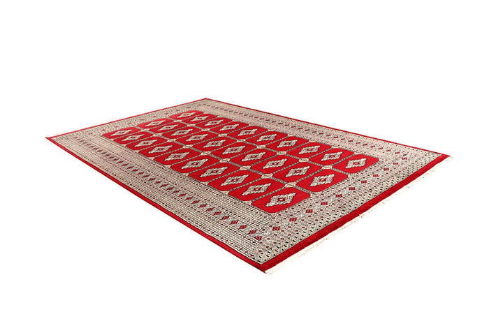 Red Pakistani Jaldar Rug 6' 1" x 9' 3" Hand-Knotted | No. QA21808