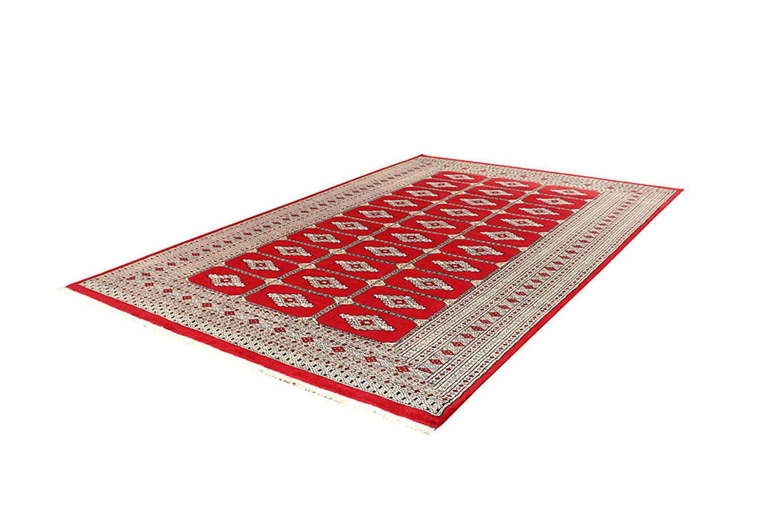 Red Pakistani Jaldar Rug 6' 1" x 9' 3" Hand-Knotted | No. QA21808