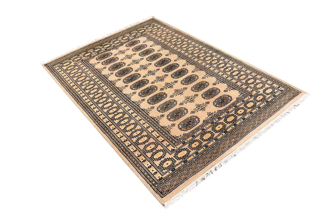 Brown Bokhara Rug 4' x 5' 10" Hand-Knotted | No. QA21924