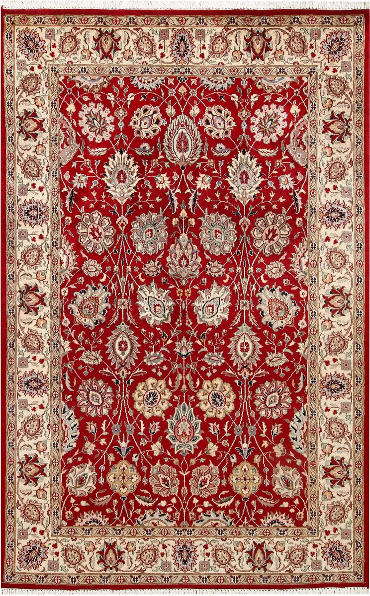 Firebrick Red Pakistani Sultanabad Rug 4' 4" x 6' 9" Hand-Knotted | No. QA22002