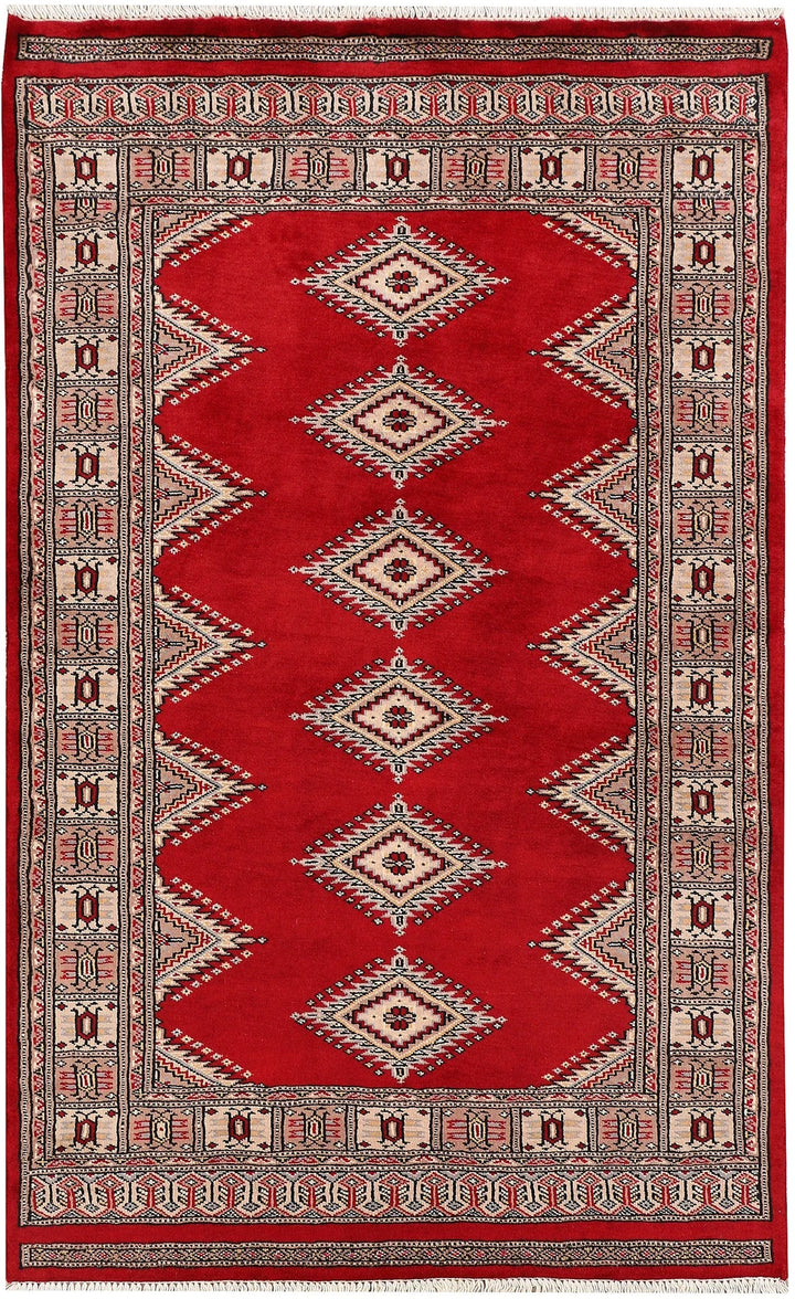 Dark Red Pakistani Jaldar Rug 3' 2" x 5' Hand-Knotted | No. QA22041