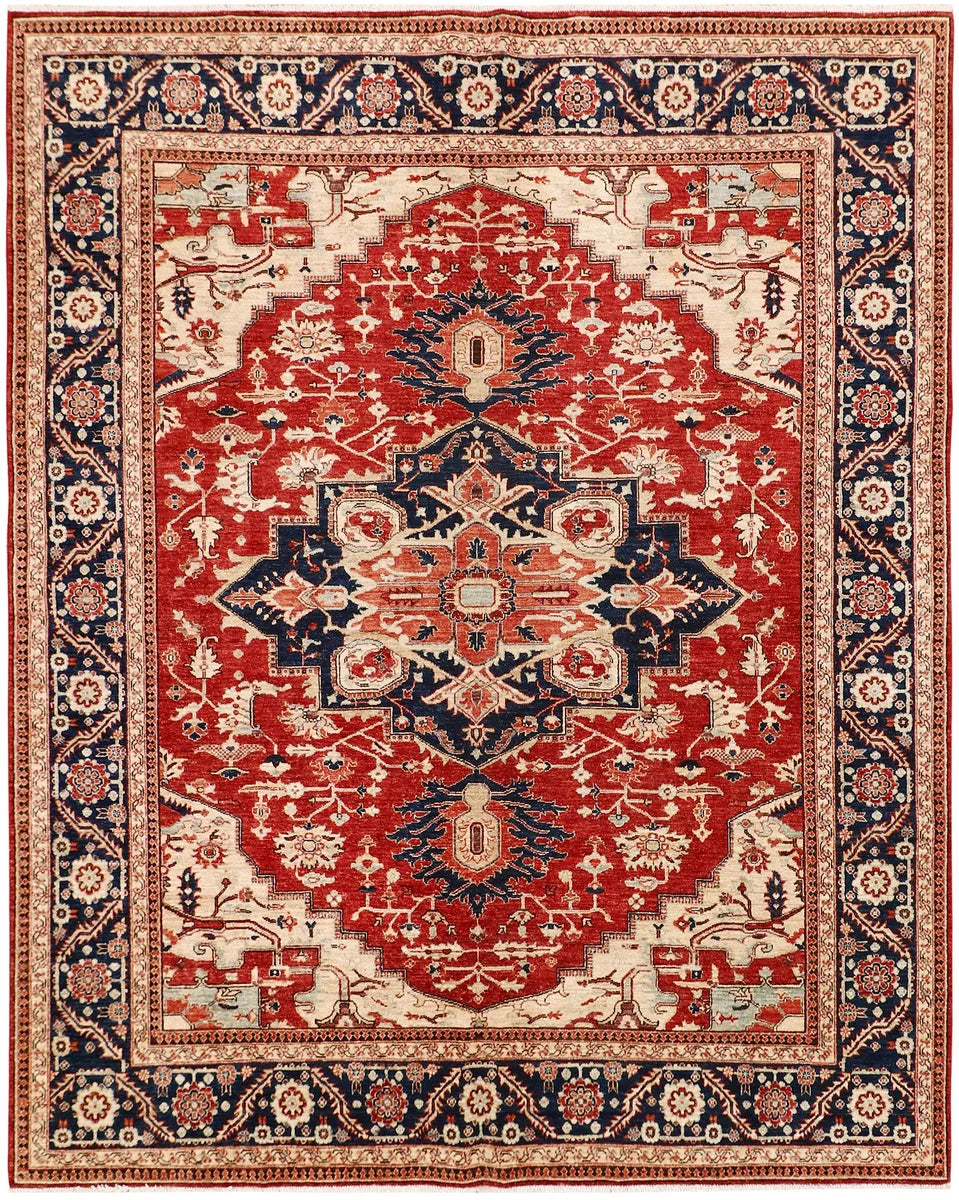 Red Afghan Ziegler Rug 7' 11" x 9' 10" Hand-Knotted | No. QA22113