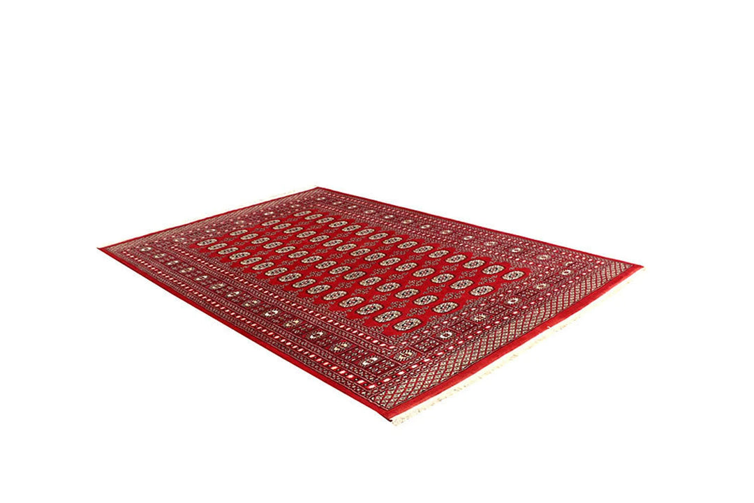 Red Pakistani Bokhara Rug 6' x 8' 10" Hand-Knotted | No. QA22244