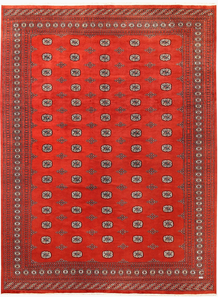 Orange Red Pakistani Bokhara Rug 10' 2" x 14' 3" Hand-Knotted | No. QA22287