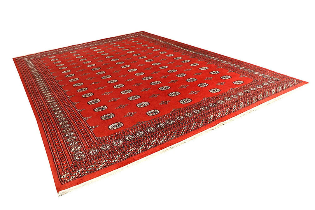 Orange Red Pakistani Bokhara Rug 10' 2" x 14' 3" Hand-Knotted | No. QA22287