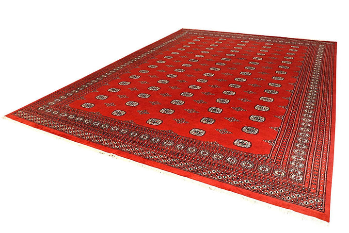 Orange Red Pakistani Bokhara Rug 10' 2" x 14' 3" Hand-Knotted | No. QA22287