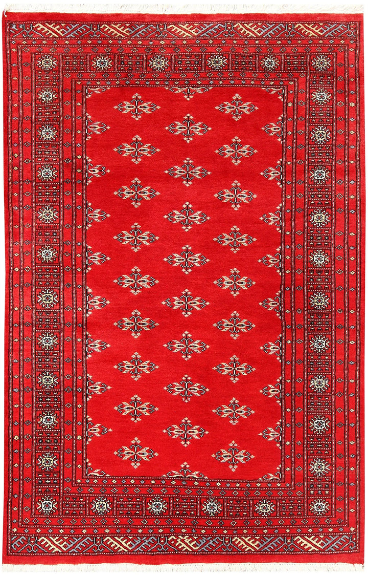 Red Pakistani Butterfly Rug 4' 2" x 6' 3" Hand-Knotted | No. QA22371