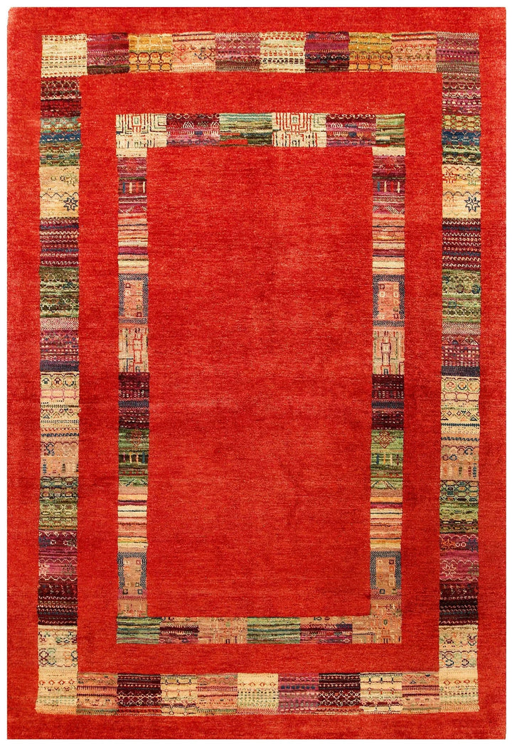Red Pakistani Gabbeh Rug 5' 6" x 8' 1" Hand-Knotted | No. QA22415