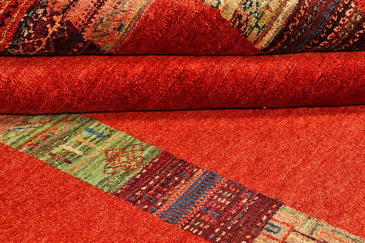 Red Pakistani Gabbeh Rug 5' 6" x 8' 1" Hand-Knotted | No. QA22415
