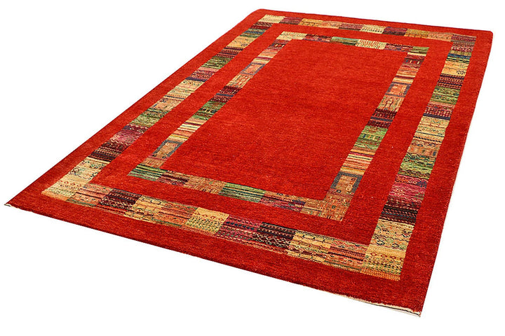 Red Pakistani Gabbeh Rug 5' 6" x 8' 1" Hand-Knotted | No. QA22415