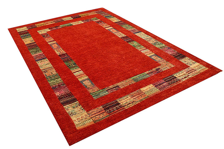 Red Pakistani Gabbeh Rug 5' 6" x 8' 1" Hand-Knotted | No. QA22415