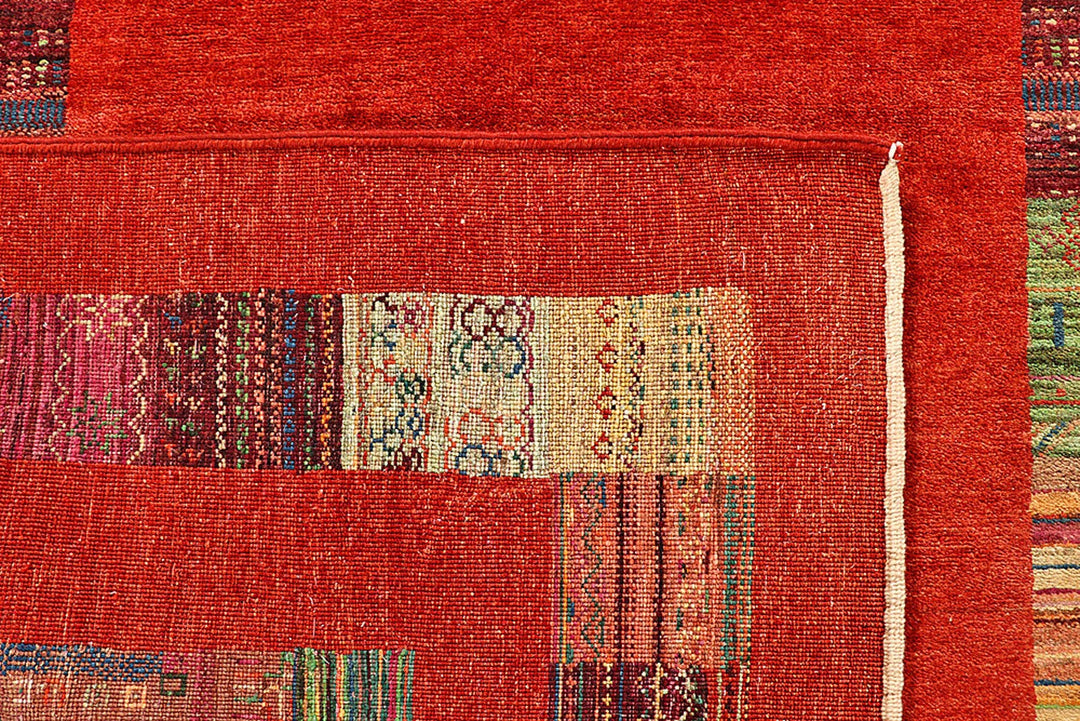 Red Pakistani Gabbeh Rug 5' 6" x 8' 1" Hand-Knotted | No. QA22415