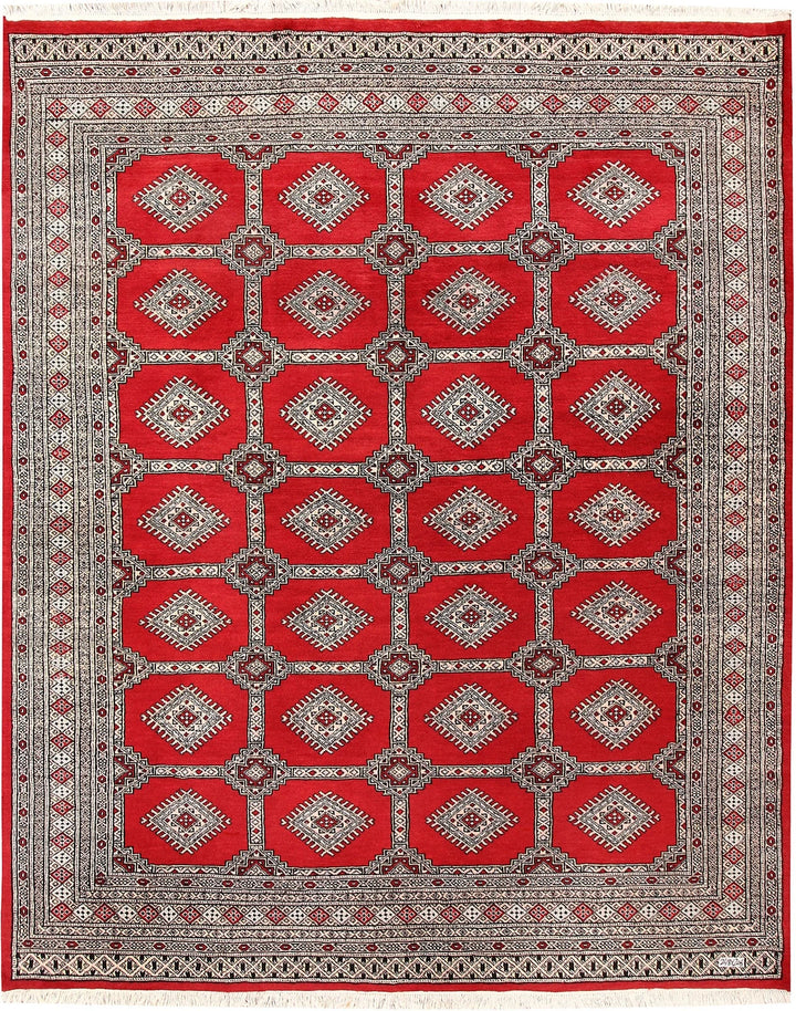 Firebrick Pakistani Jaldar Rug 6' 9" x 8' 2" Hand-Knotted | No. QA22447