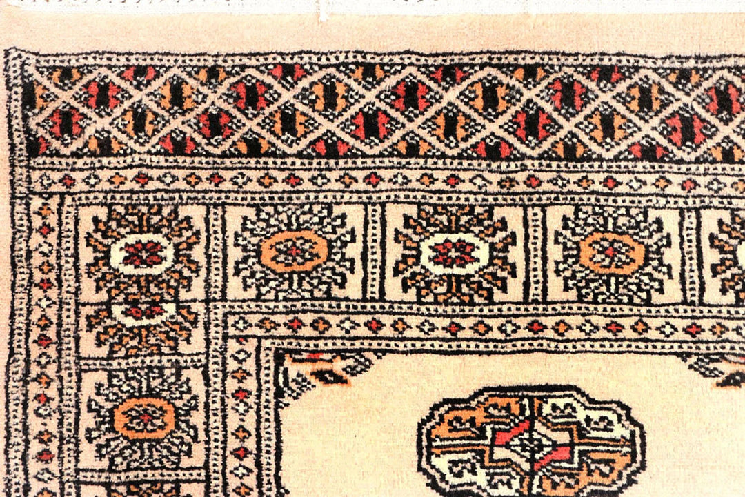 Antique White Pakistani Bokhara Rug 2' 6" x 8' 8" Hand-Knotted | No. QA22497