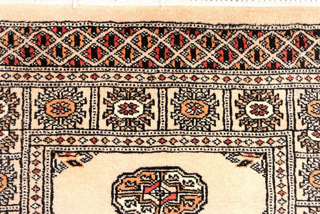 Antique White Pakistani Bokhara Rug 2' 6" x 8' 8" Hand-Knotted | No. QA22497