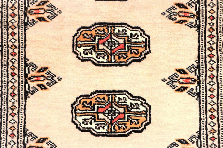 Antique White Pakistani Bokhara Rug 2' 6" x 8' 8" Hand-Knotted | No. QA22497