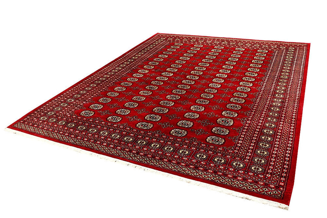 Red Pakistani Bokhara Rug 8' x 10'4" Hand-Knotted | No. QA22750