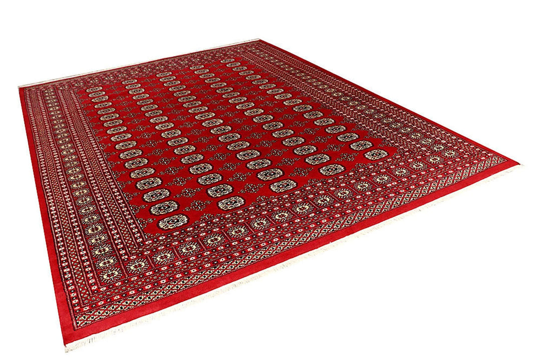 Red Pakistani Bokhara Rug 8' x 10'4" Hand-Knotted | No. QA22750