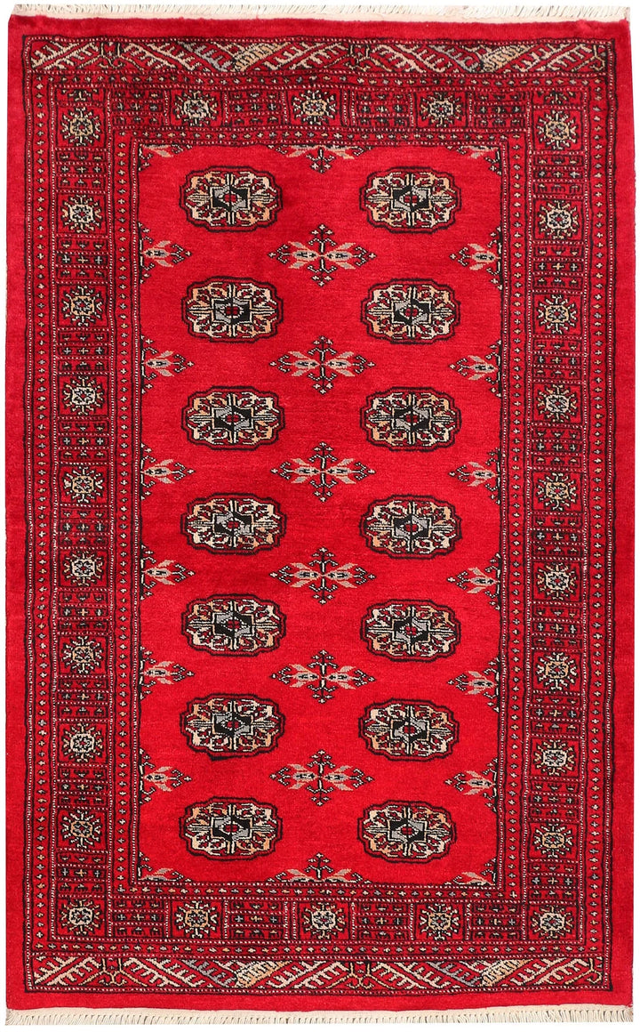 Dark Red Pakistani Bokhara Rug 3' 2" x 5' Hand-Knotted | No. QA22803