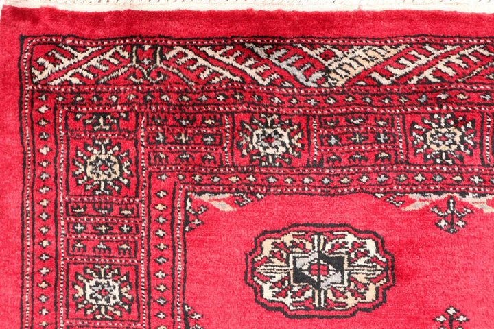 Dark Red Pakistani Bokhara Rug 3' 2" x 5' Hand-Knotted | No. QA22803