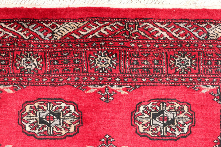 Dark Red Pakistani Bokhara Rug 3' 2" x 5' Hand-Knotted | No. QA22803