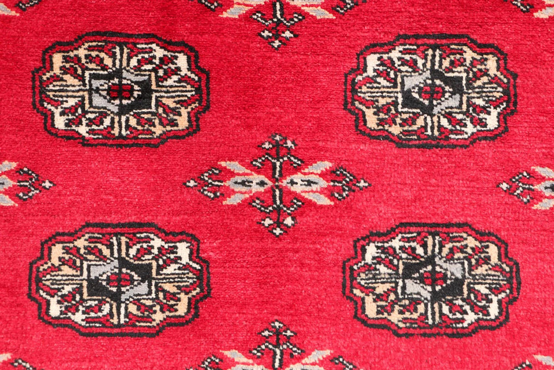 Dark Red Pakistani Bokhara Rug 3' 2" x 5' Hand-Knotted | No. QA22803