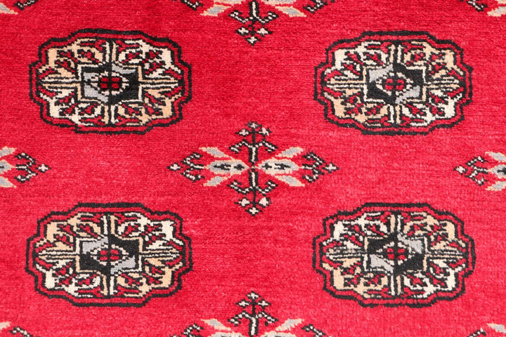 Dark Red Pakistani Bokhara Rug 3' 2" x 5' Hand-Knotted | No. QA22803