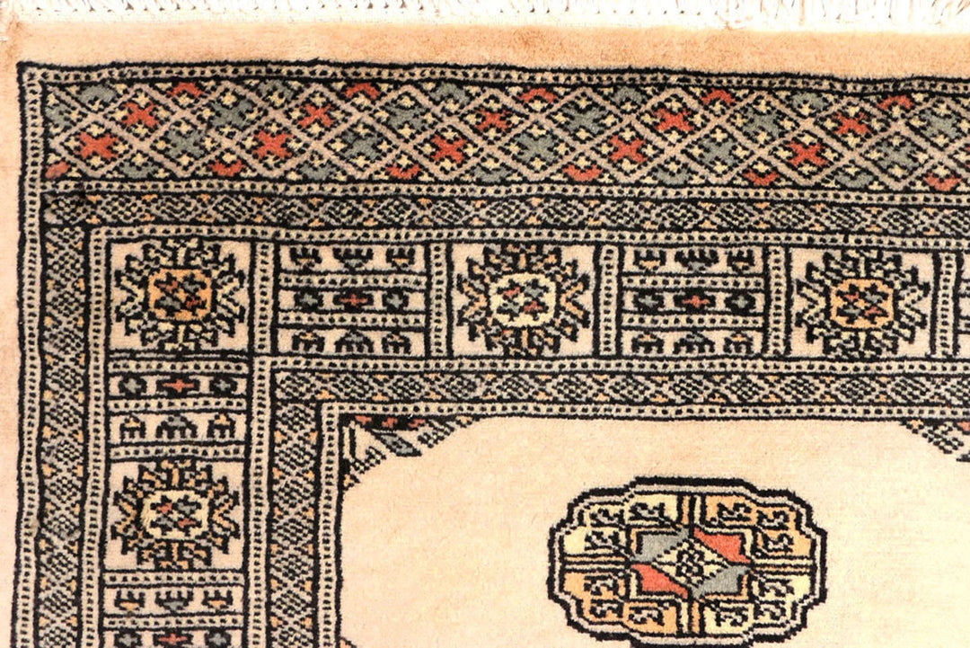 Antique White Pakistani Bokhara Rug 2' 7" x 8' 8" Hand-Knotted | No. QA22868