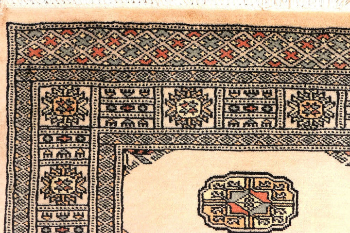 Antique White Pakistani Bokhara Rug 2' 7" x 8' 8" Hand-Knotted | No. QA22868