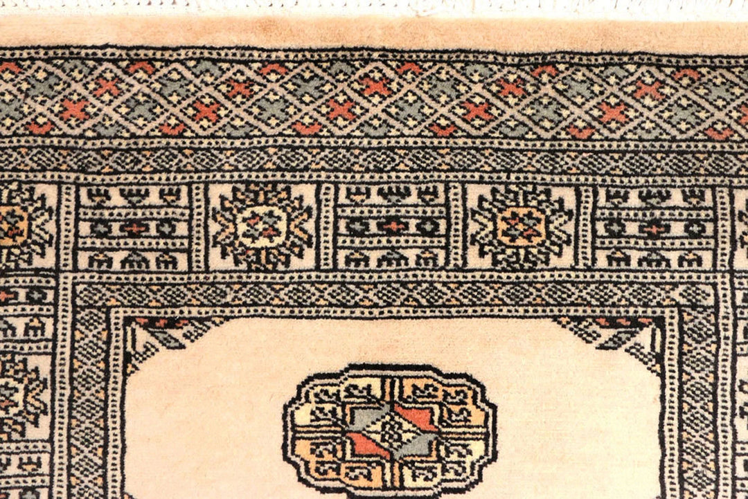 Antique White Pakistani Bokhara Rug 2' 7" x 8' 8" Hand-Knotted | No. QA22868