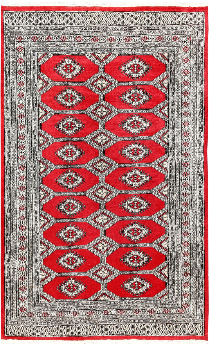 Red Pakistani Jaldar Rug 5' 1" x 8' 2" Hand-Knotted | No. QA22895