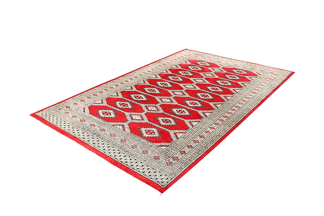Red Pakistani Jaldar Rug 5' 1" x 8' 2" Hand-Knotted | No. QA22895