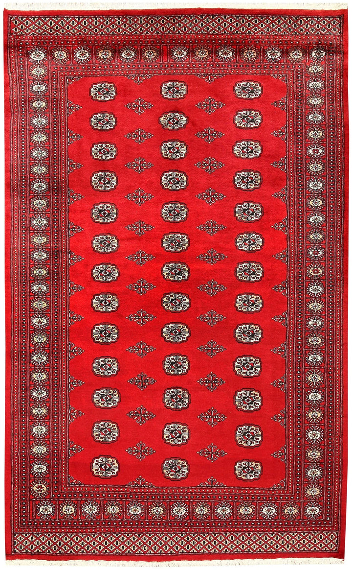 Red Pakistani Bokhara Rug 5' 7" x 9' Hand-Knotted | No. QA22948